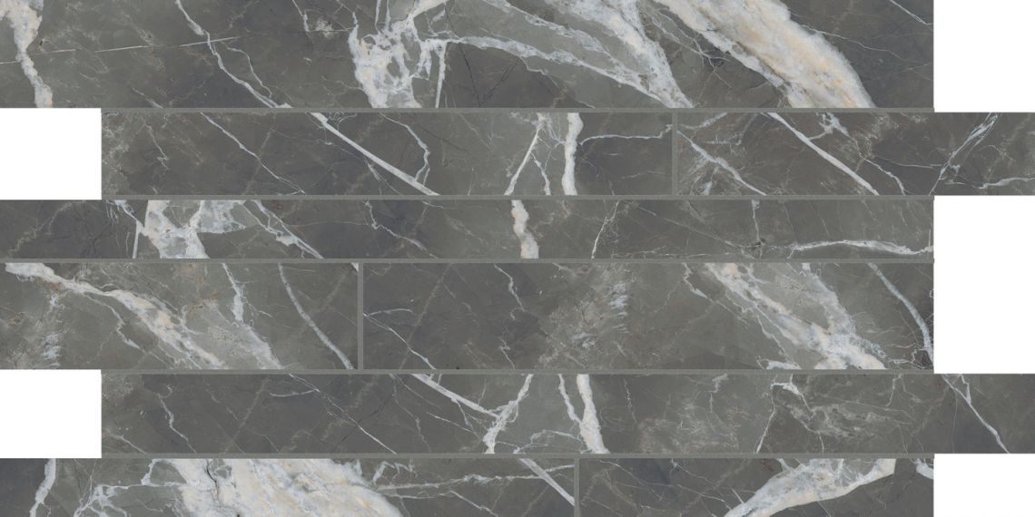756698 Мозаика Stones 2.0 Calacatta Black Glossy Modulo Listello SF 30x60