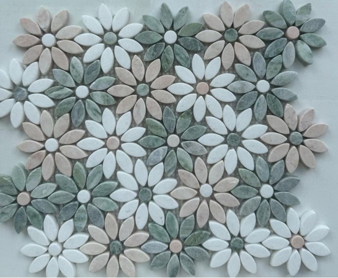 PIX1006 Мозаика Thite,Jet Green,Pink Rose сетка 325х290x8
